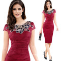 Woman Hollow out Embroidery Channeled Pencil Bodycon Dress Evening Party